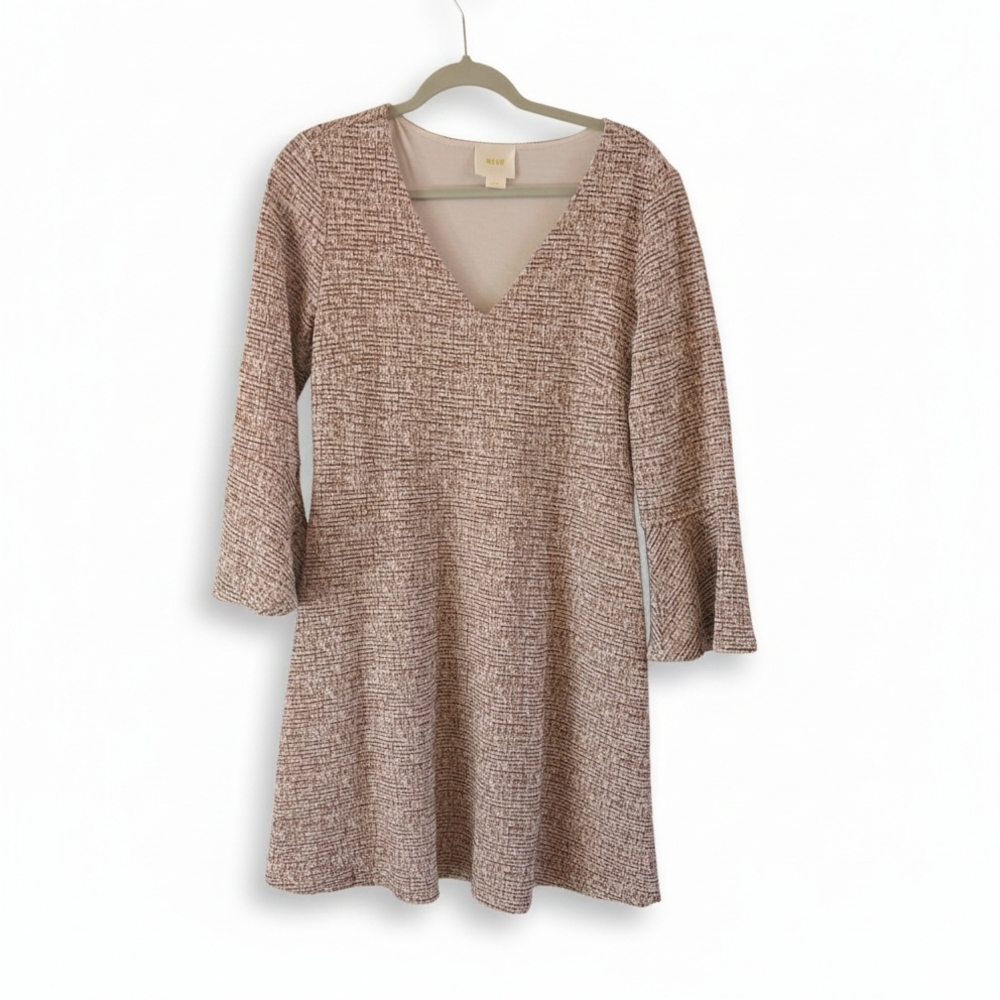 Maeve by Anthropologie Tweed Textured Bell Sleeve V-Neck Mini Dress